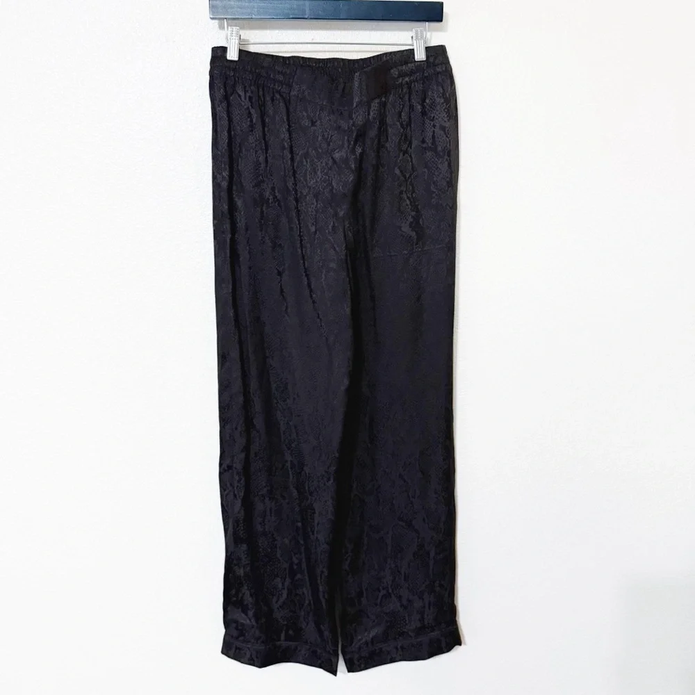 NWT The Kooples Jacquard Satin Snakeskin Black Drawstring Elastic Waist Pants